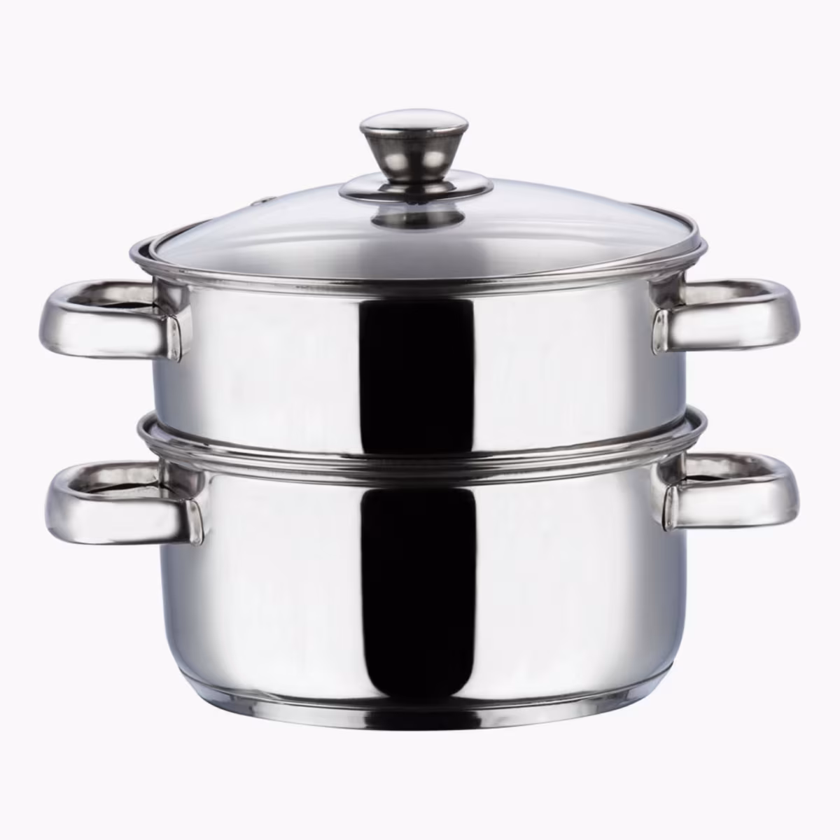 VINOD Stainless Steel 2 Tier Steamer with Glass Lid - 18cm in Silver