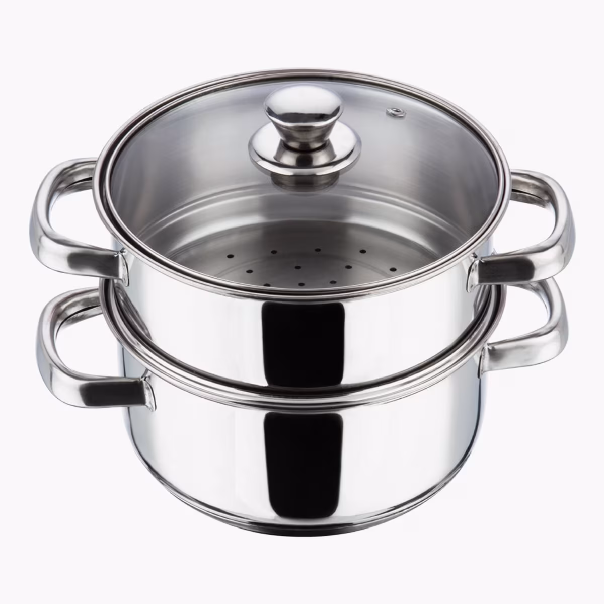 VINOD Stainless Steel 2 Tier Steamer with Glass Lid - 18cm in Silver