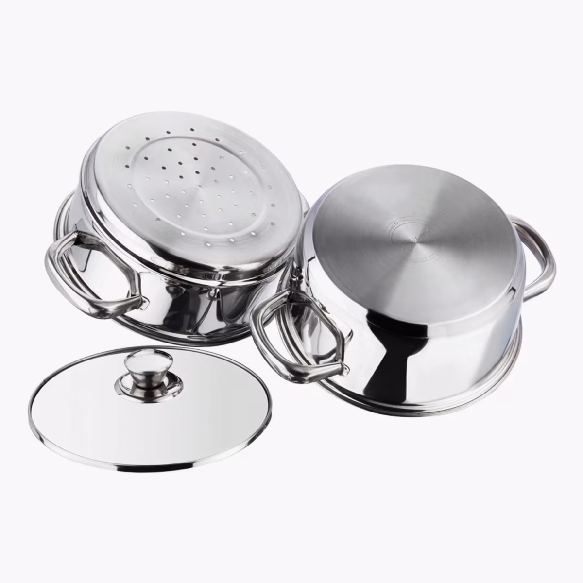 VINOD Stainless Steel 2 Tier Steamer with Glass Lid - 18cm in Silver