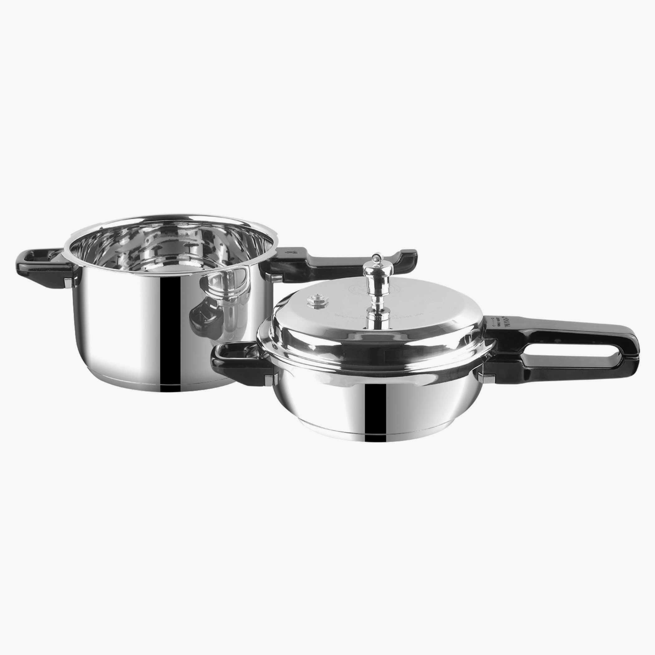 VINOD Set of 2 18/8 Stainless Steel Pressure Cooker 3L and Mini Pan Cooker 2L with Common Lid in Silver