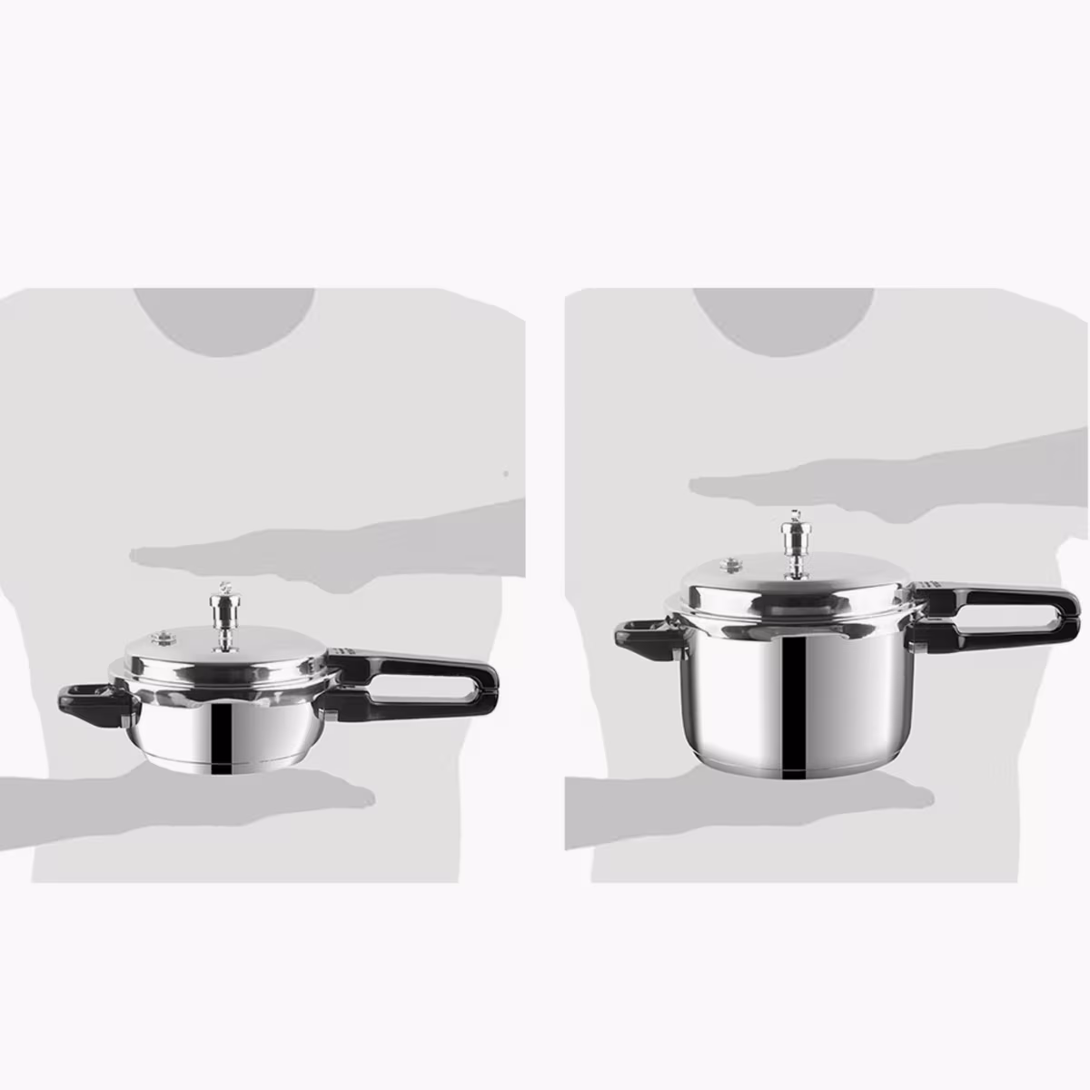 VINOD Set of 2 18/8 Stainless Steel Pressure Cooker 3L and Mini Pan Cooker 2L with Common Lid in Silver