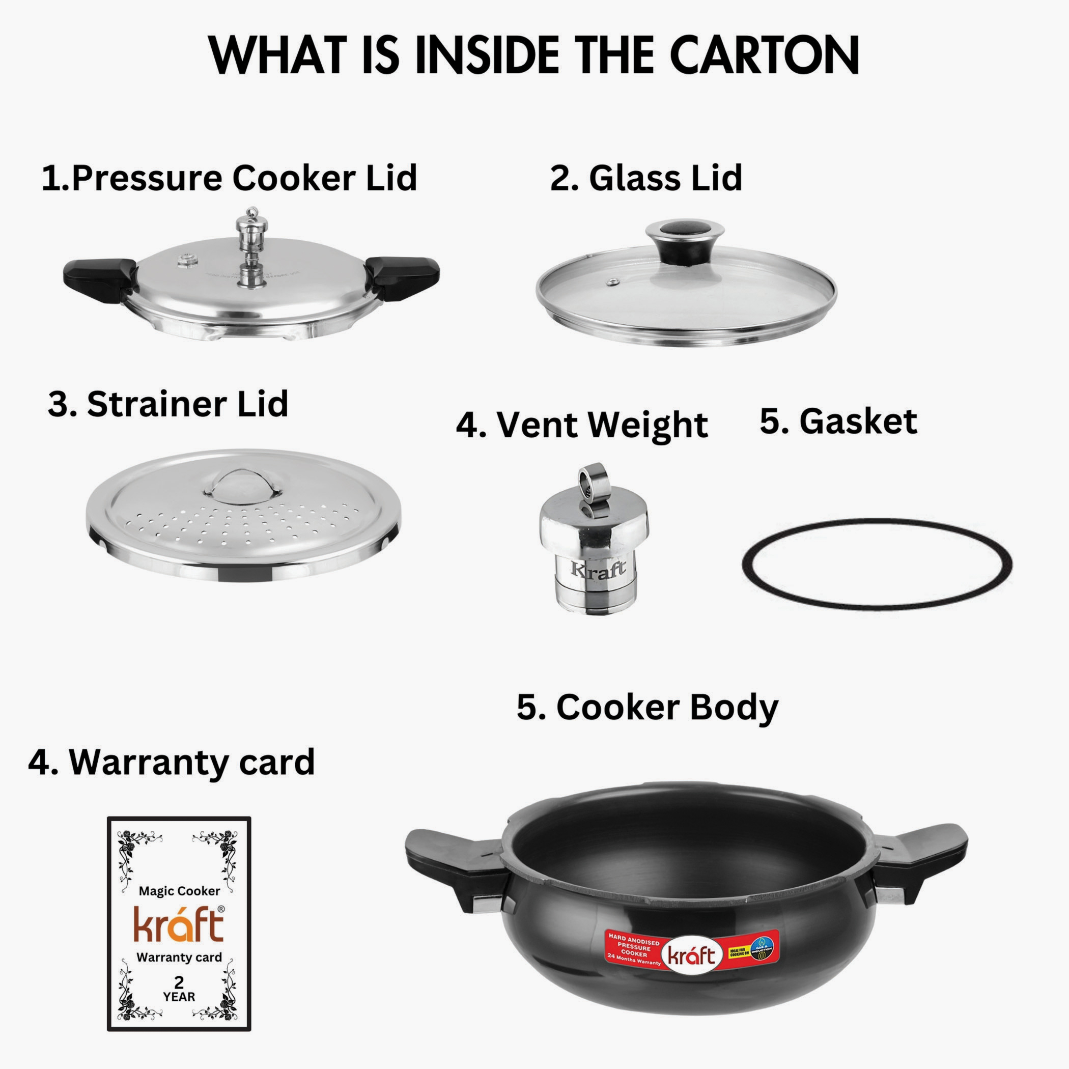 VINOD Magic Aluminium Hard Anodized Pressure Cooker with 3 Lids - 3.5L in Black