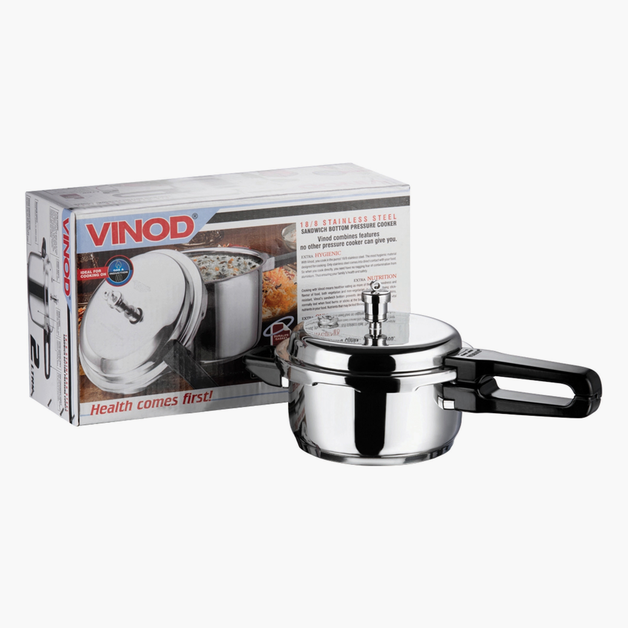 VINOD 18/8 Stainless Steel Pressure Cooker - 2L in Silver