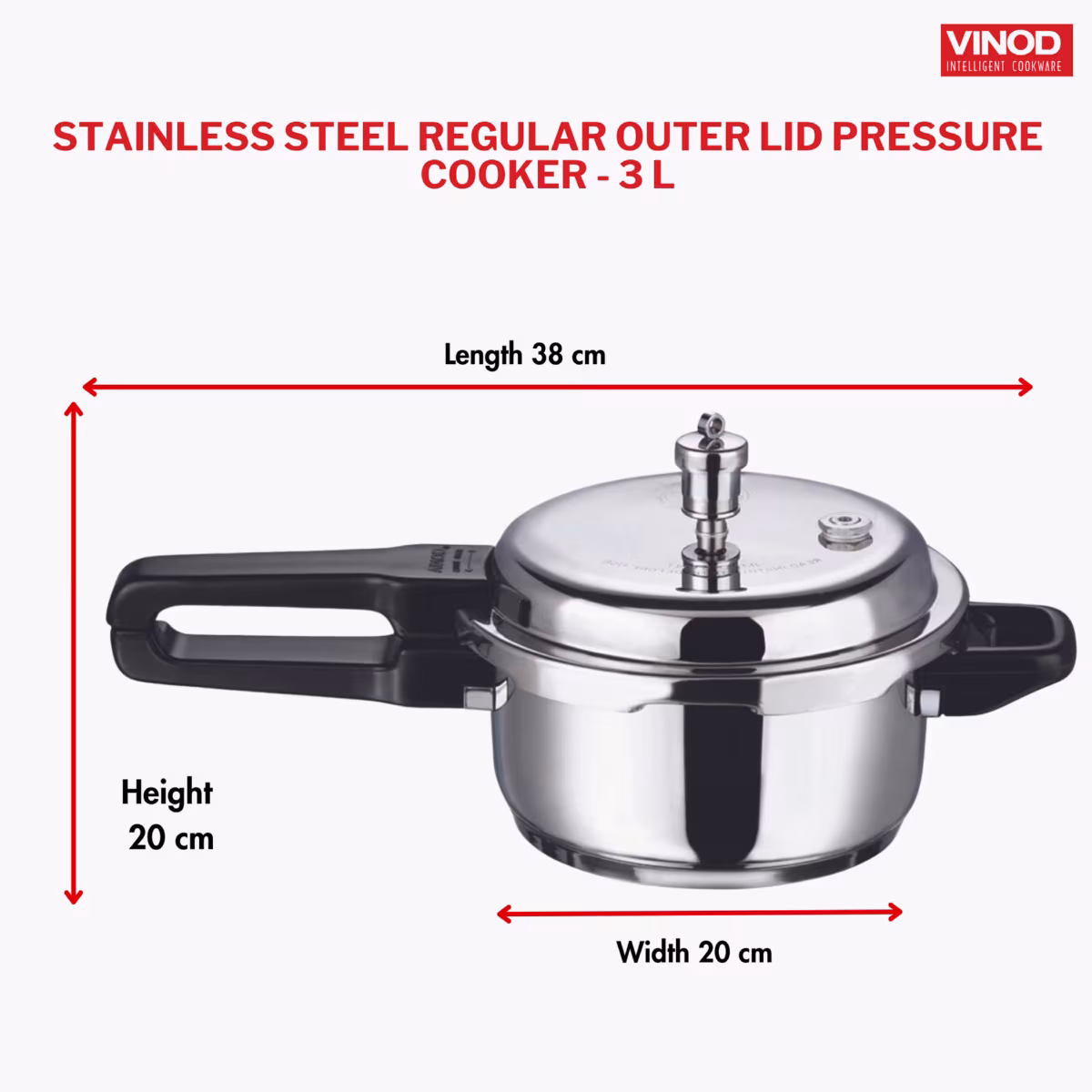 VINOD 18/8 Stainless Steel Pressure Cooker - 3L in Silver