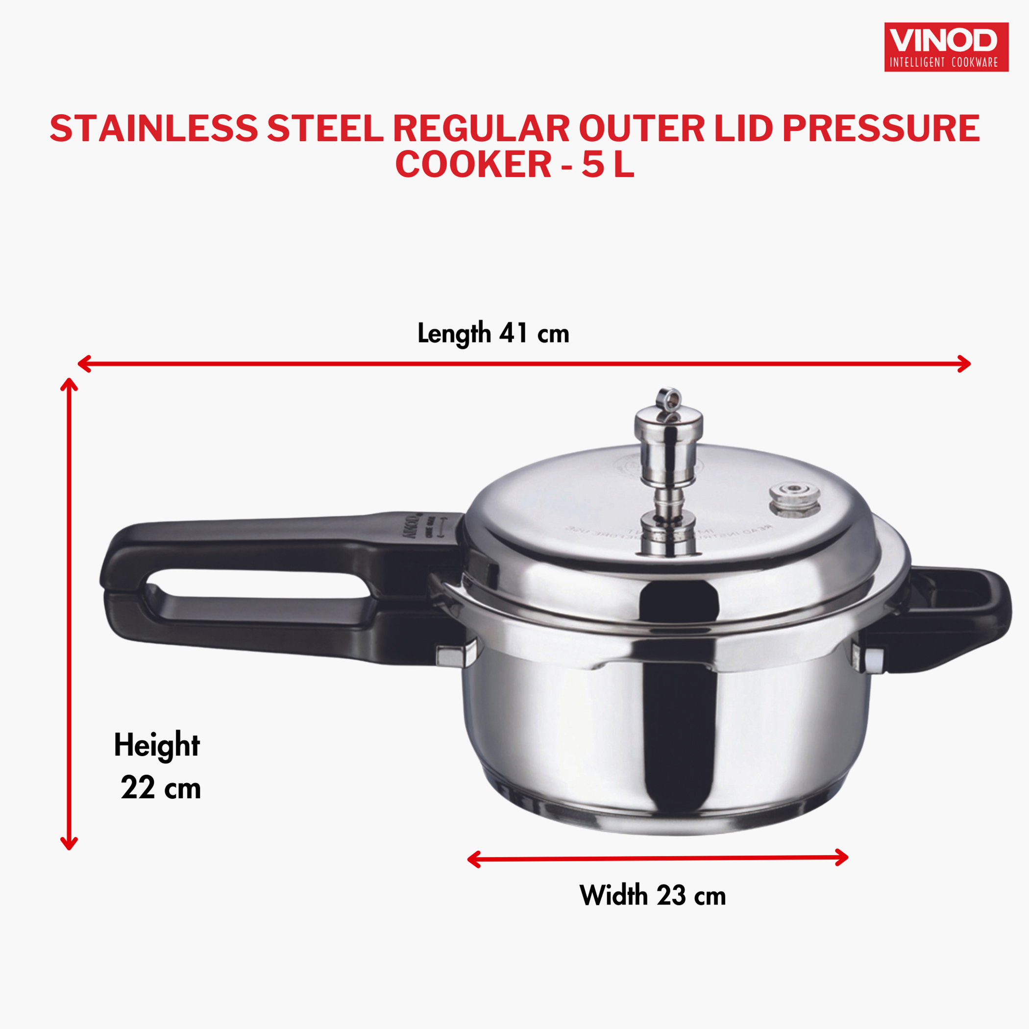VINOD 18/8 Stainless Steel Pressure Cooker - 5L in Silver