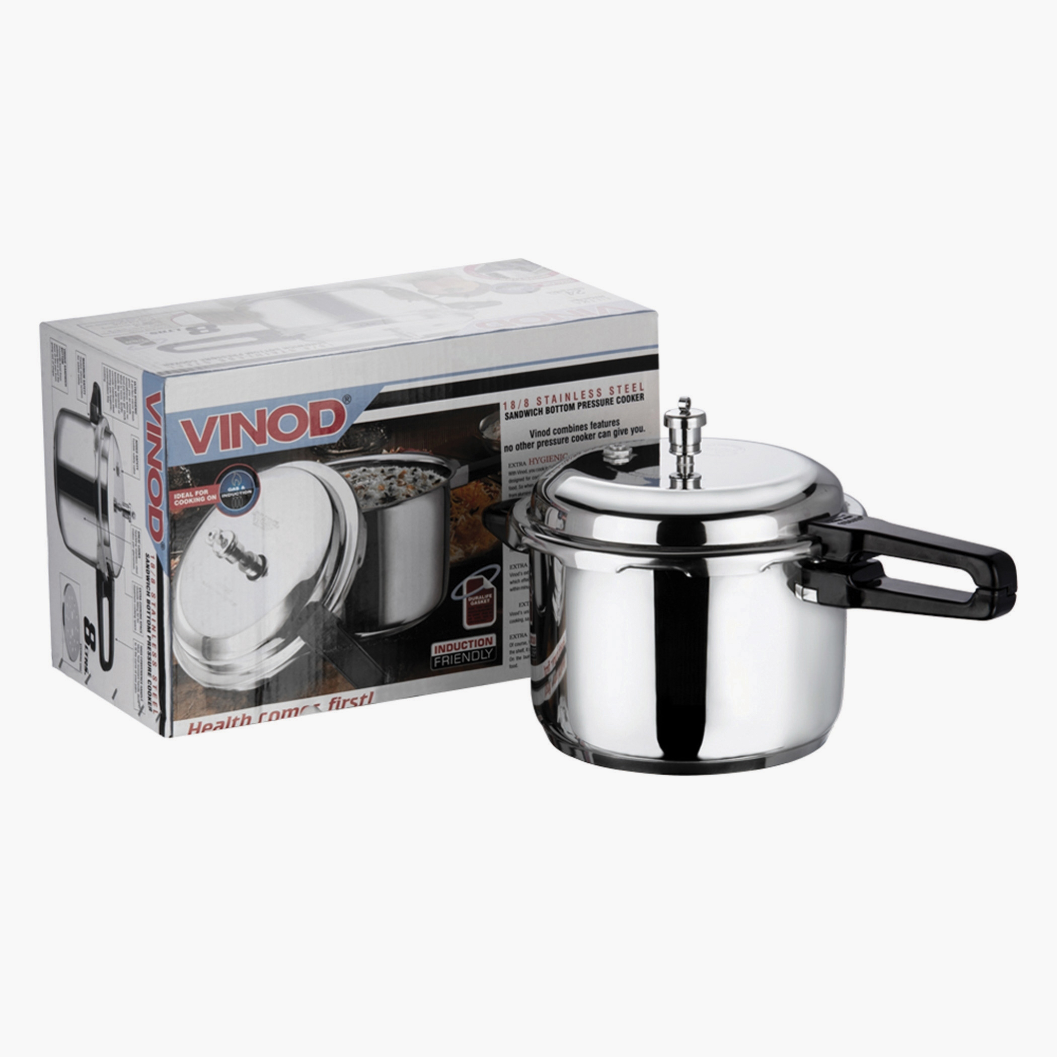 VINOD 18/8 Stainless Steel Pressure Cooker - 7L in Silver