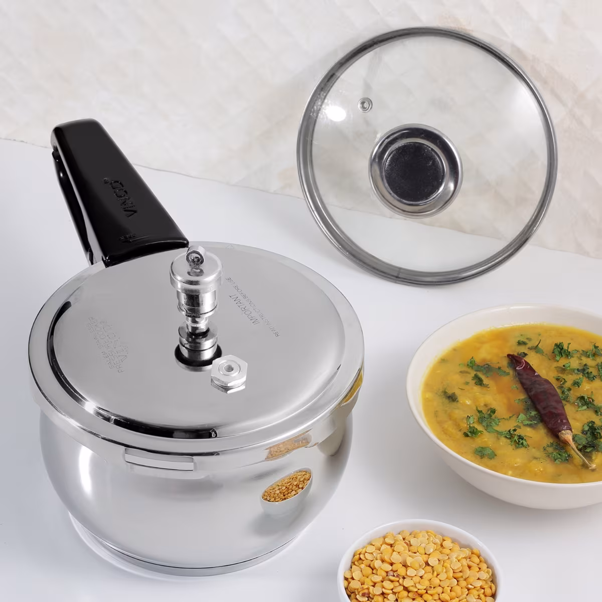 VINOD Splendid Plus 18/8 Stainless Steel Handi Pressure Cooker with Extra Glass Lid - 2.5L in Silver