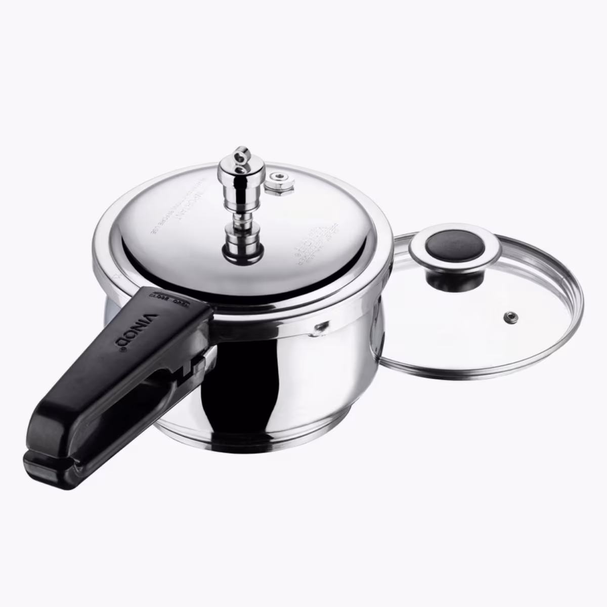 VINOD Splendid Plus 18/8 Stainless Steel Handi Pressure Cooker with Extra Glass Lid - 2.5L in Silver