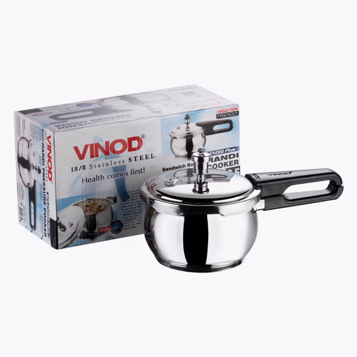 VINOD Splendid Plus 18/8 Stainless Steel Handi Pressure Cooker with Extra Glass Lid - 3.5L in Silver