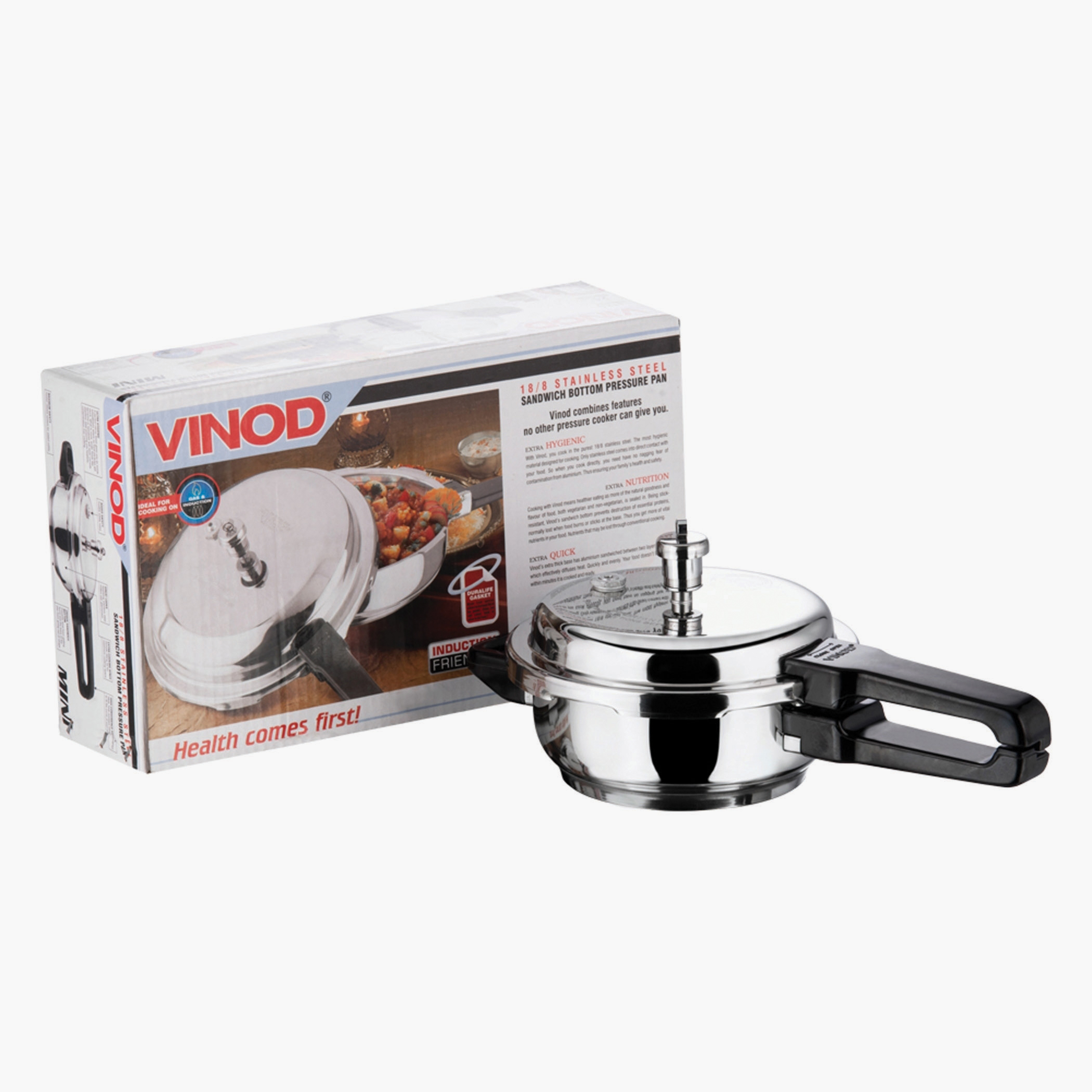 VINOD Mini 18/8 Stainless Steel Pan Pressure Cooker - 2L in Silver
