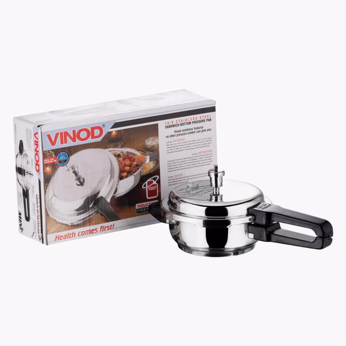 VINOD Senior 18/8 Stainless Steel Pan Pressure Cooker - 4.5L in Silver