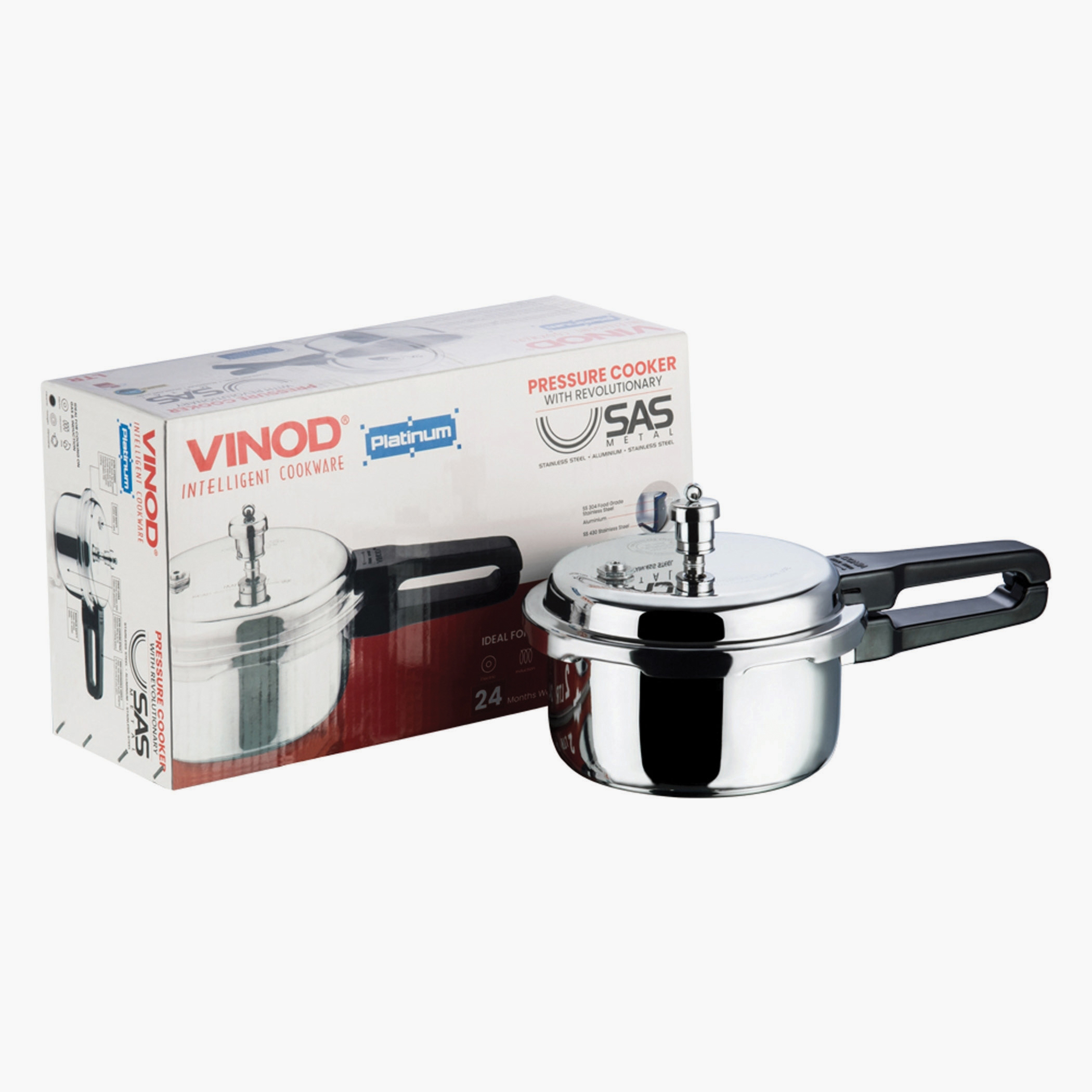 VINOD Platinum Triply Stainless Steel Pressure Cooker - 3L in Silver