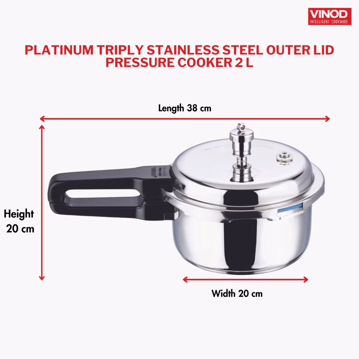 VINOD Platinum Triply Stainless Steel Pressure Cooker - 3L in Silver