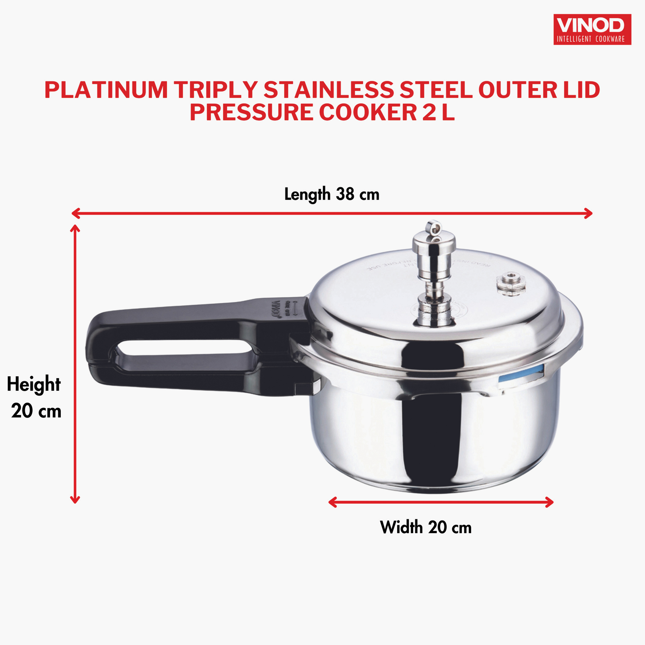 VINOD Platinum Triply Stainless Steel Pressure Cooker - 3L in Silver