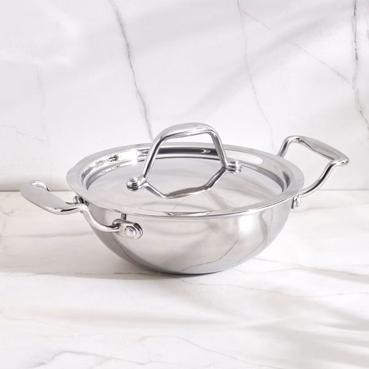Valeria Carin Stainless Steel Induction Compatible Kadhai with Lid - 16cm in Silver