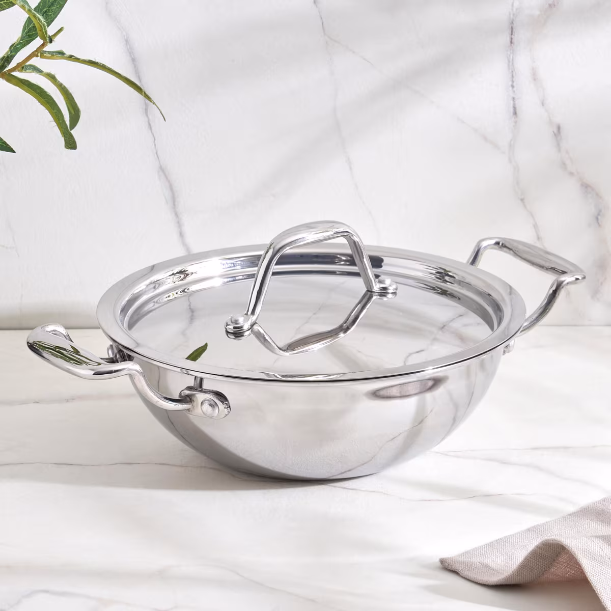 Valeria Carin Stainless Steel Induction Compatible Kadhai with Lid - 18cm in Silver