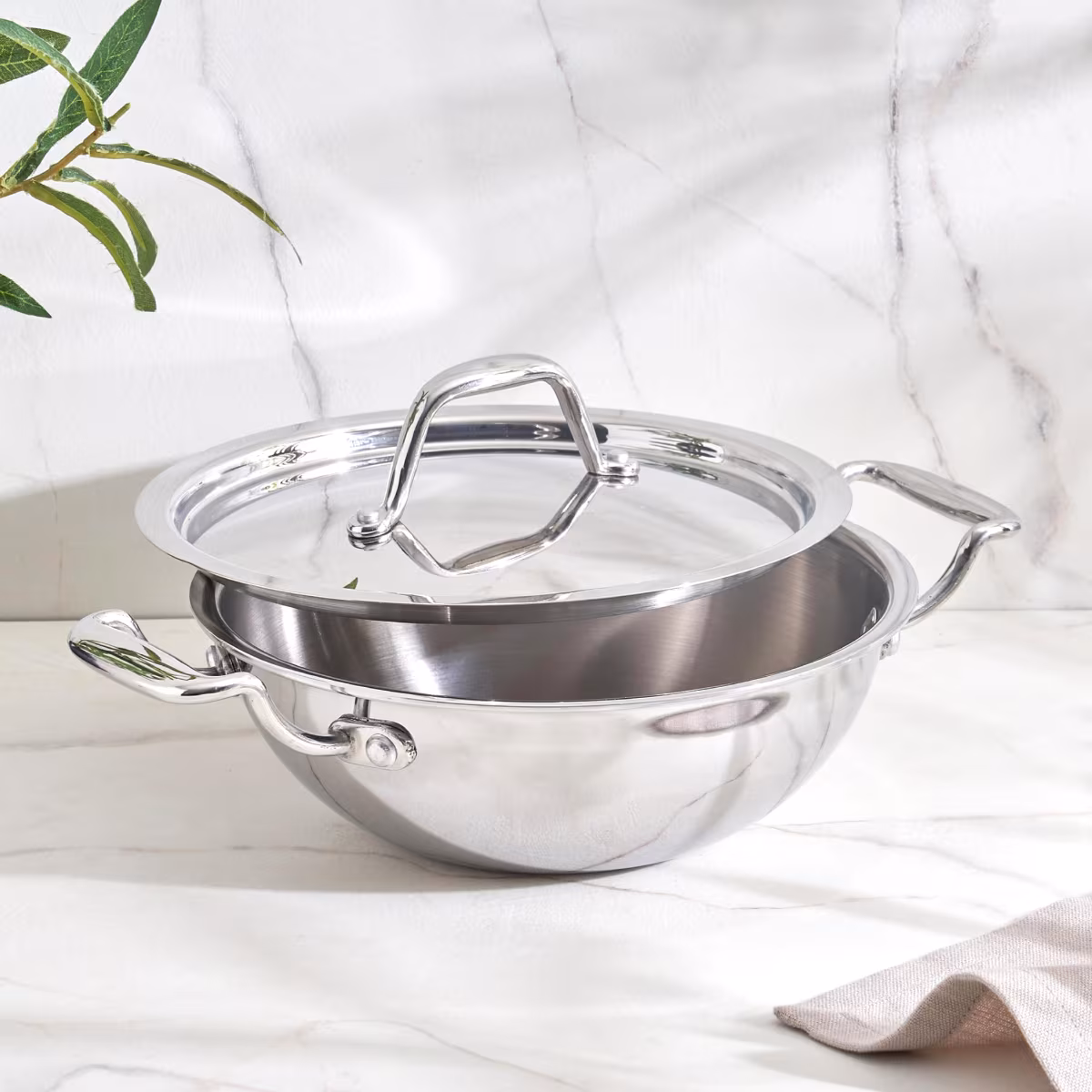 Valeria Carin Stainless Steel Induction Compatible Kadhai with Lid - 18cm in Silver