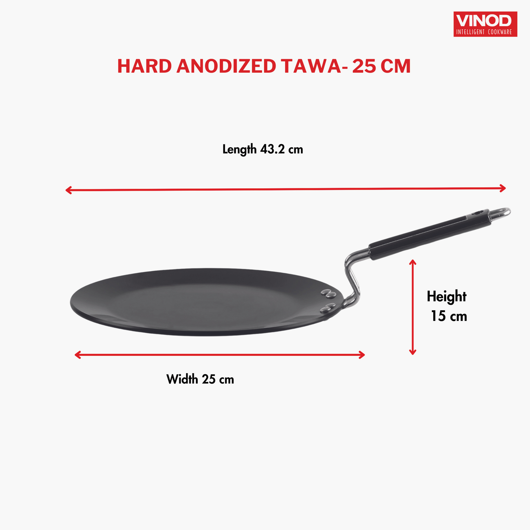 VINOD Aluminium Hard Anodized Roti Tawa - 25cm in Black