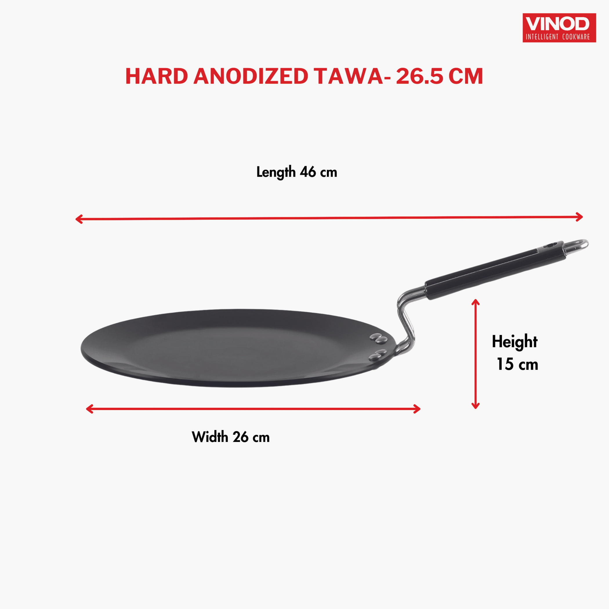 VINOD Aluminium Hard Anodized Roti Tawa - 26.5cm in Black