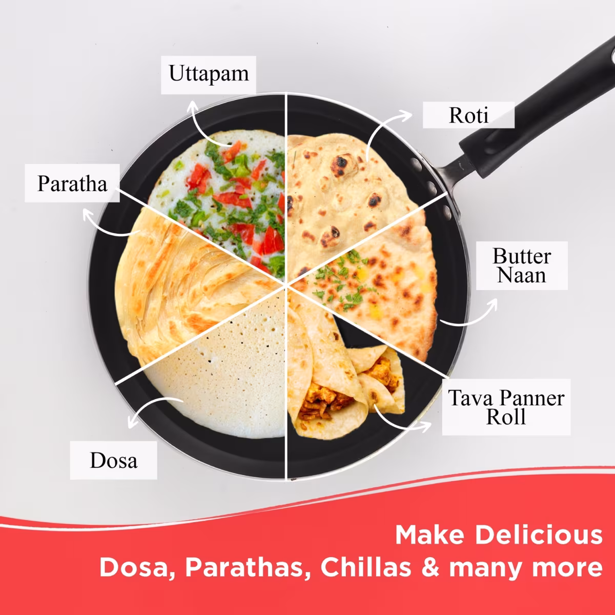 VINOD Zest Aluminium Non-Stick 5mm Thickness Dosa Tawa - 28cm in Grey