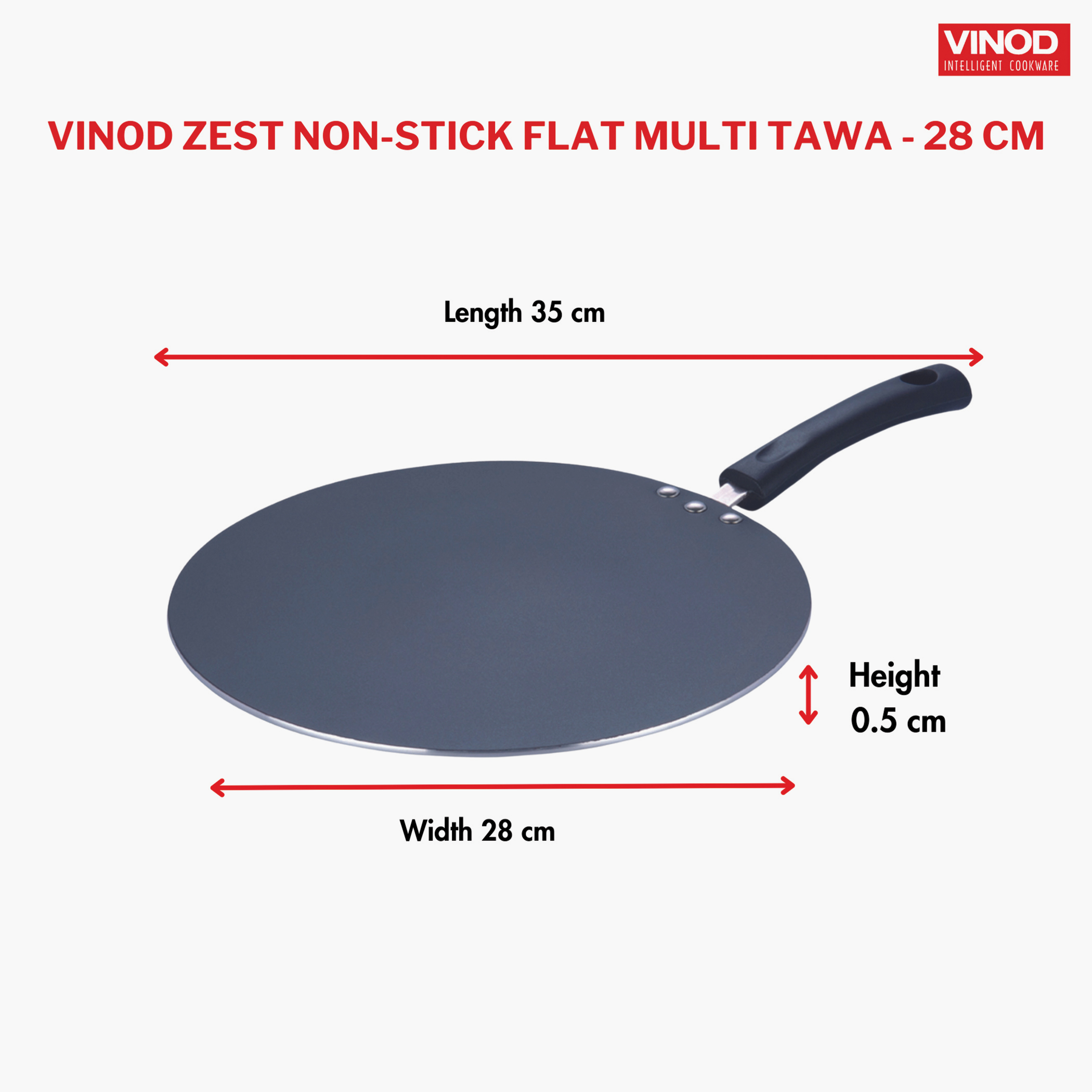 VINOD Zest Aluminium Non-Stick 4mm Thickness Flat Multi Tawa - 28cm in Grey