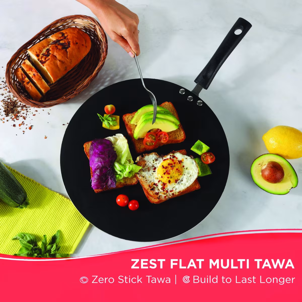 VINOD Zest Aluminium Non-Stick 5mm Thickness Flat Multi Tawa - 32.5cm in Grey
