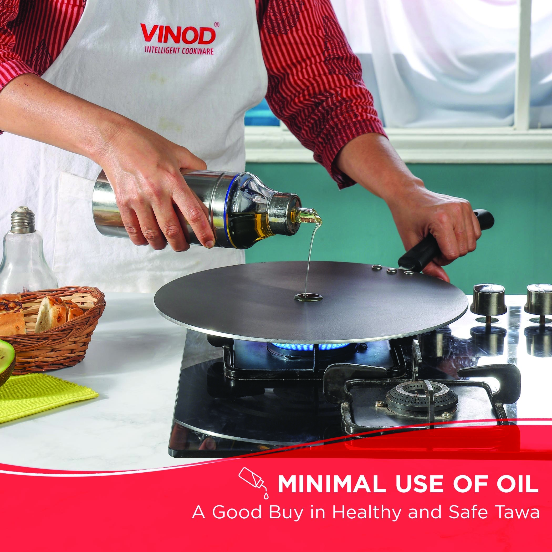 VINOD Zest Aluminium Non-Stick 5mm Thickness Flat Multi Tawa - 32.5cm in Grey