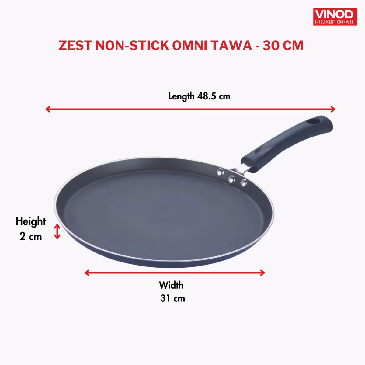 VINOD Zest Aluminium Non-Stick 3mm Thickness Dosa Tawa - 30cm in Blue