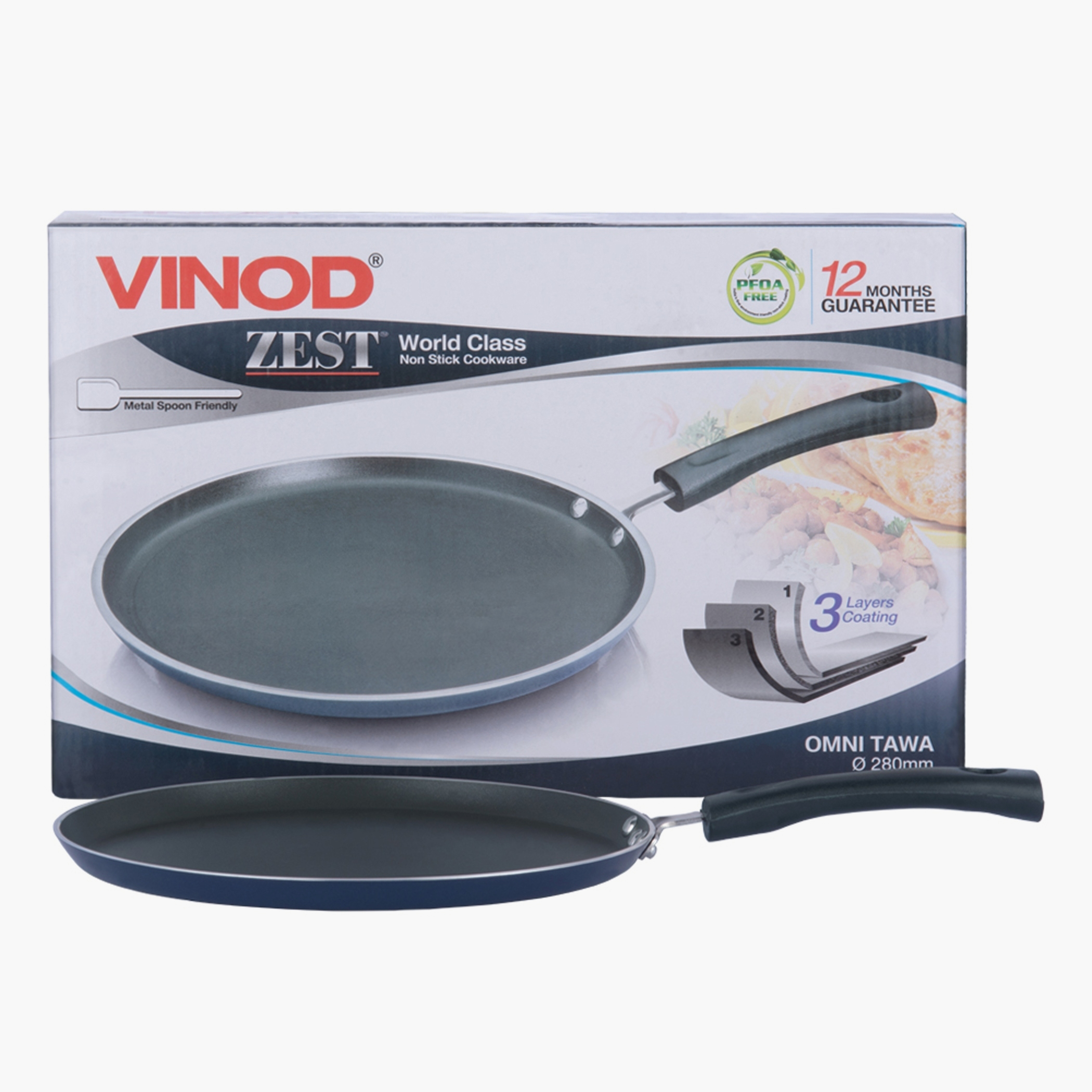 VINOD Zest Aluminium Non-Stick 3mm Thickness Dosa Tawa - 30cm in Blue