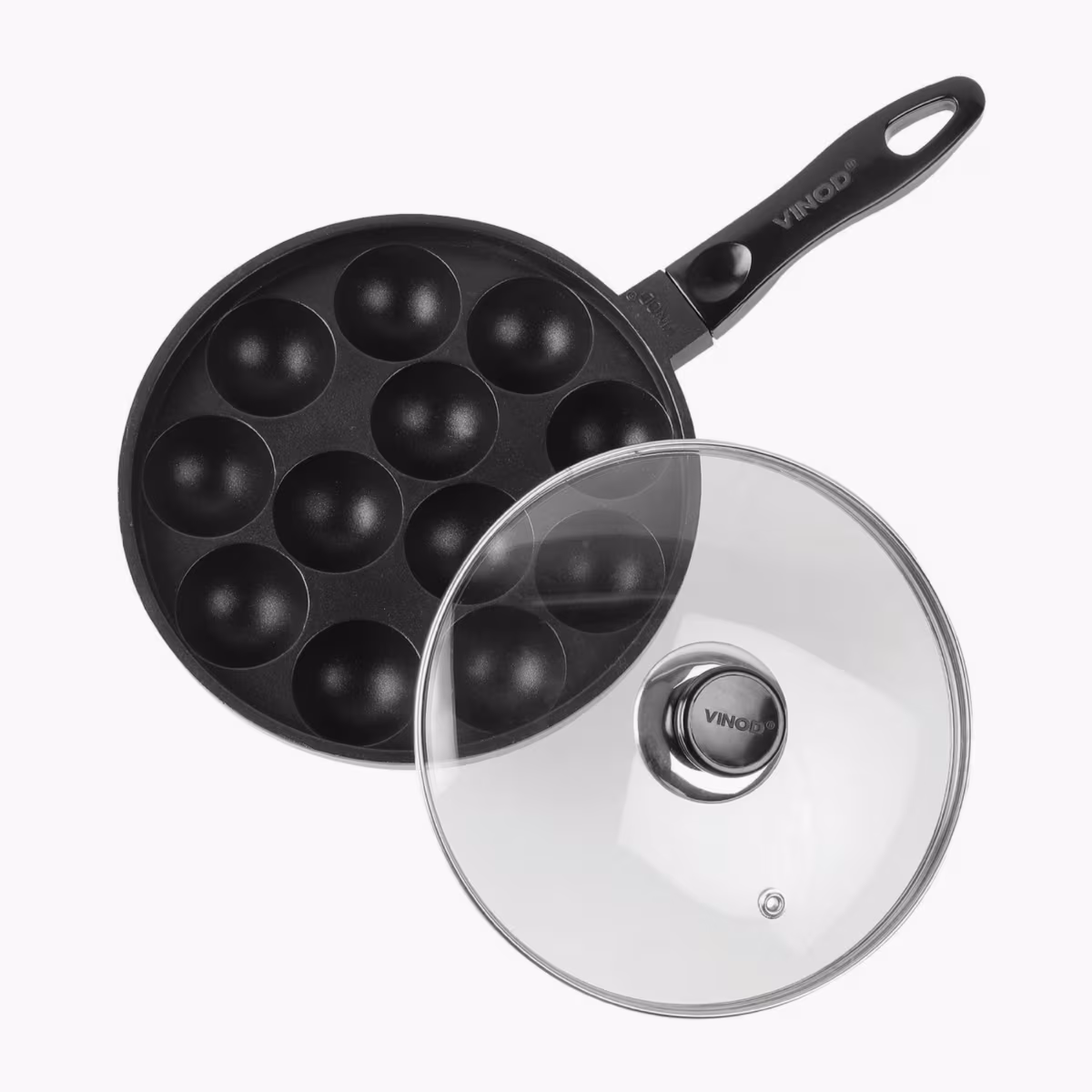 VINOD Zest Aluminium Non-Stick 12 Pits Paniyarakkal with Glass Lid - 20.5cm in Blue