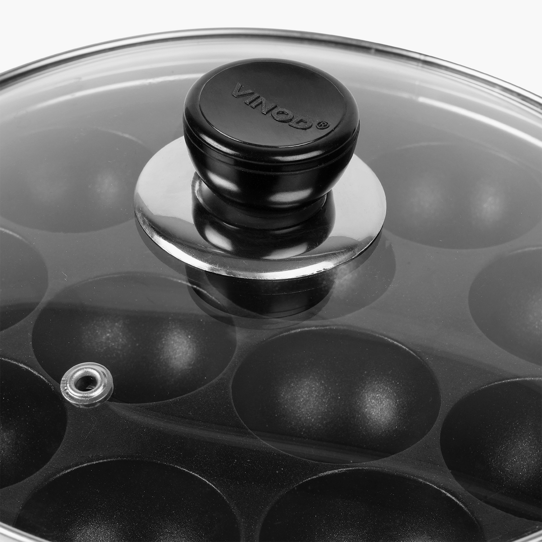 VINOD Zest Aluminium Non-Stick 12 Pits Paniyarakkal with Glass Lid - 20.5cm in Blue