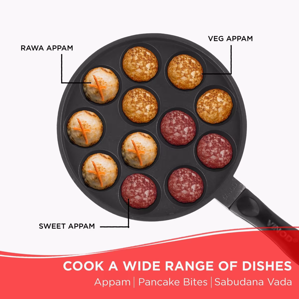 VINOD Zest Aluminium Non-Stick 12 Pits Paniyarakkal with Glass Lid - 20.5cm in Blue