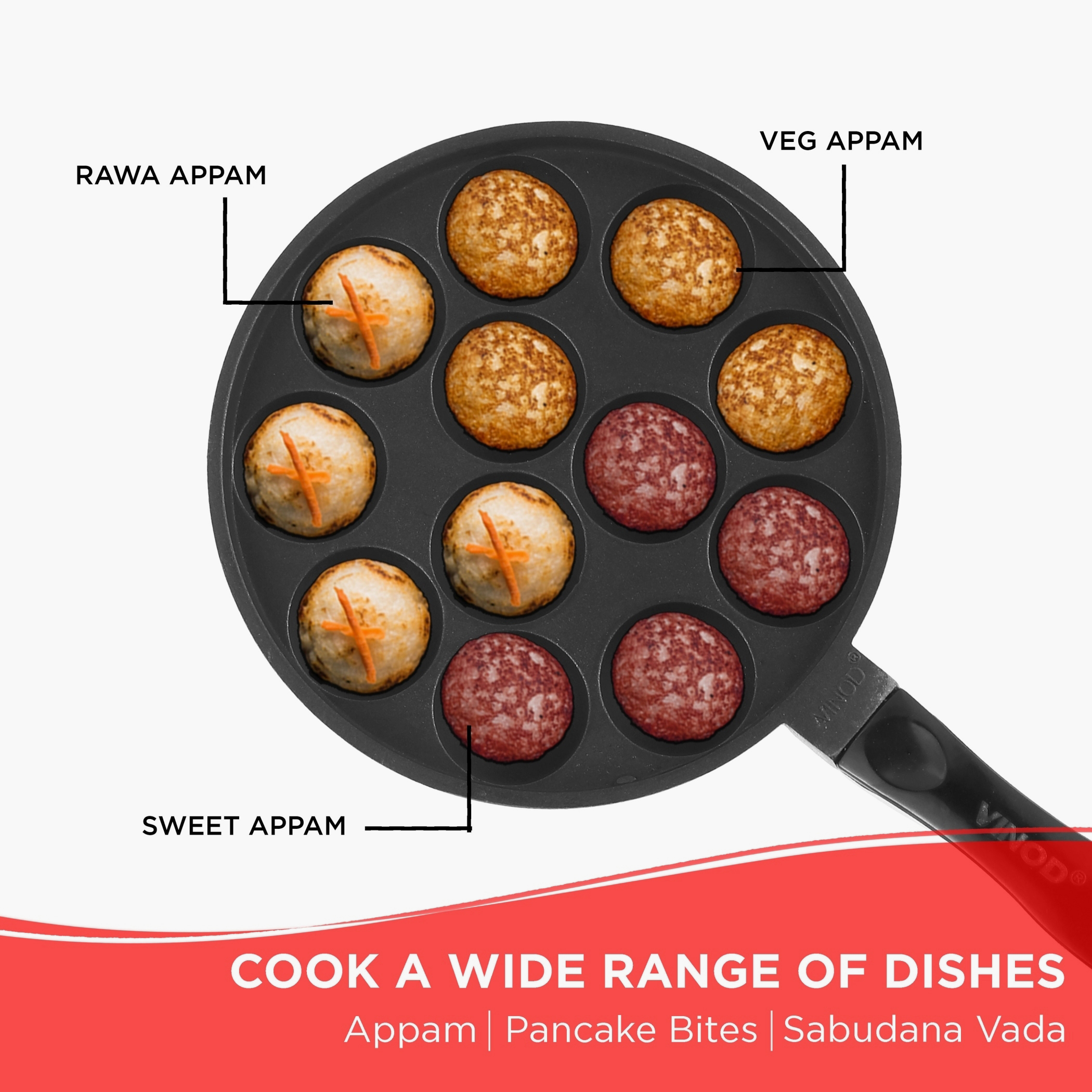 VINOD Zest Aluminium Non-Stick 12 Pits Paniyarakkal with Glass Lid - 20.5cm in Blue