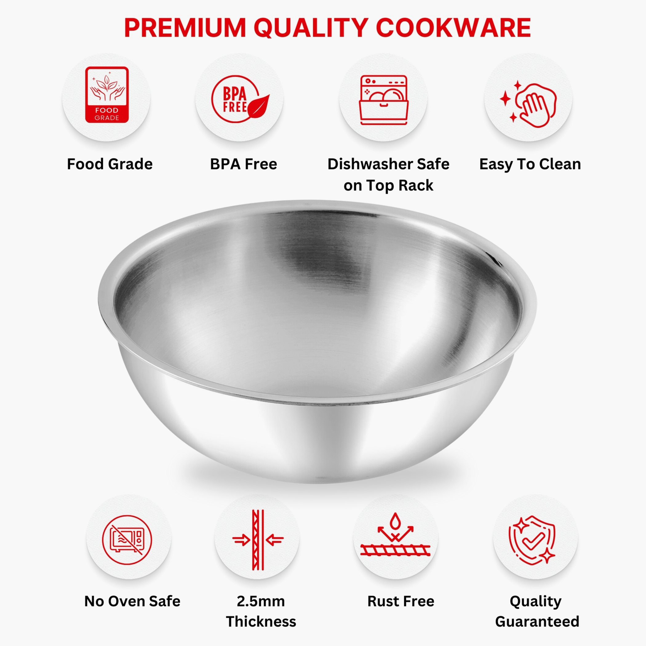 VINOD Platinum Triply Stainless Steel Deep Tasla - 18cm, 1.1L in Silver
