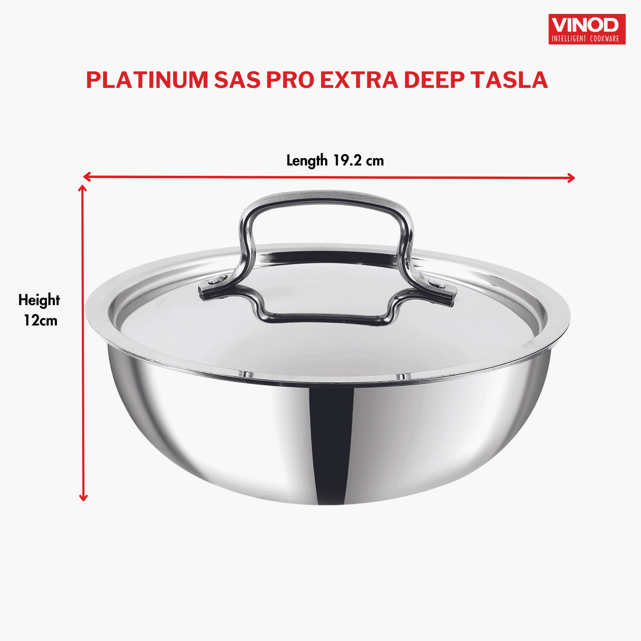 VINOD Platinum Triply Stainless Steel Deep Tasla - 18cm, 1.1L in Silver