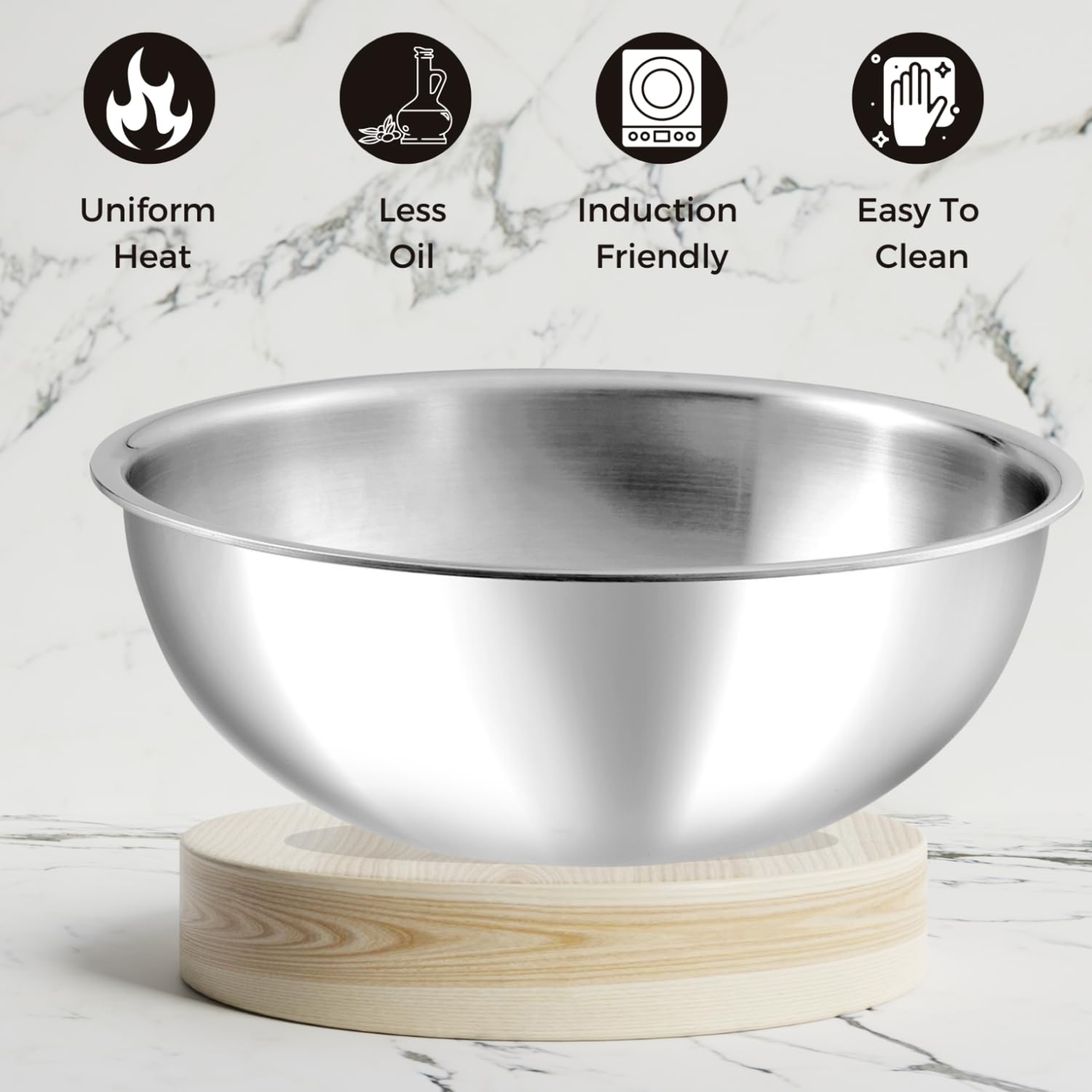 VINOD Platinum Triply Stainless Steel Deep Tasla - 20cm, 1.5L in Silver
