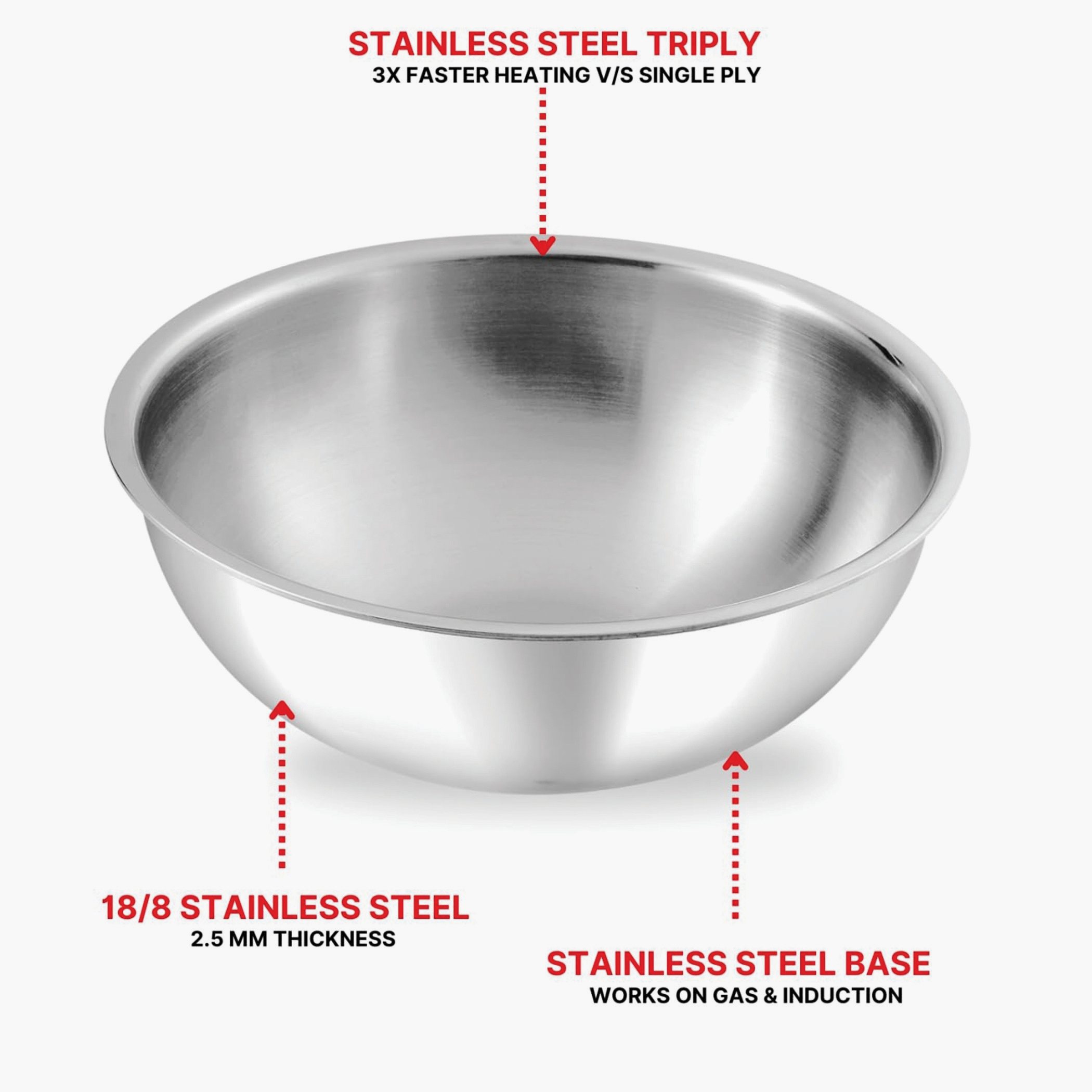 VINOD Platinum Triply Stainless Steel Deep Tasla - 22cm, 2.4L in Silver