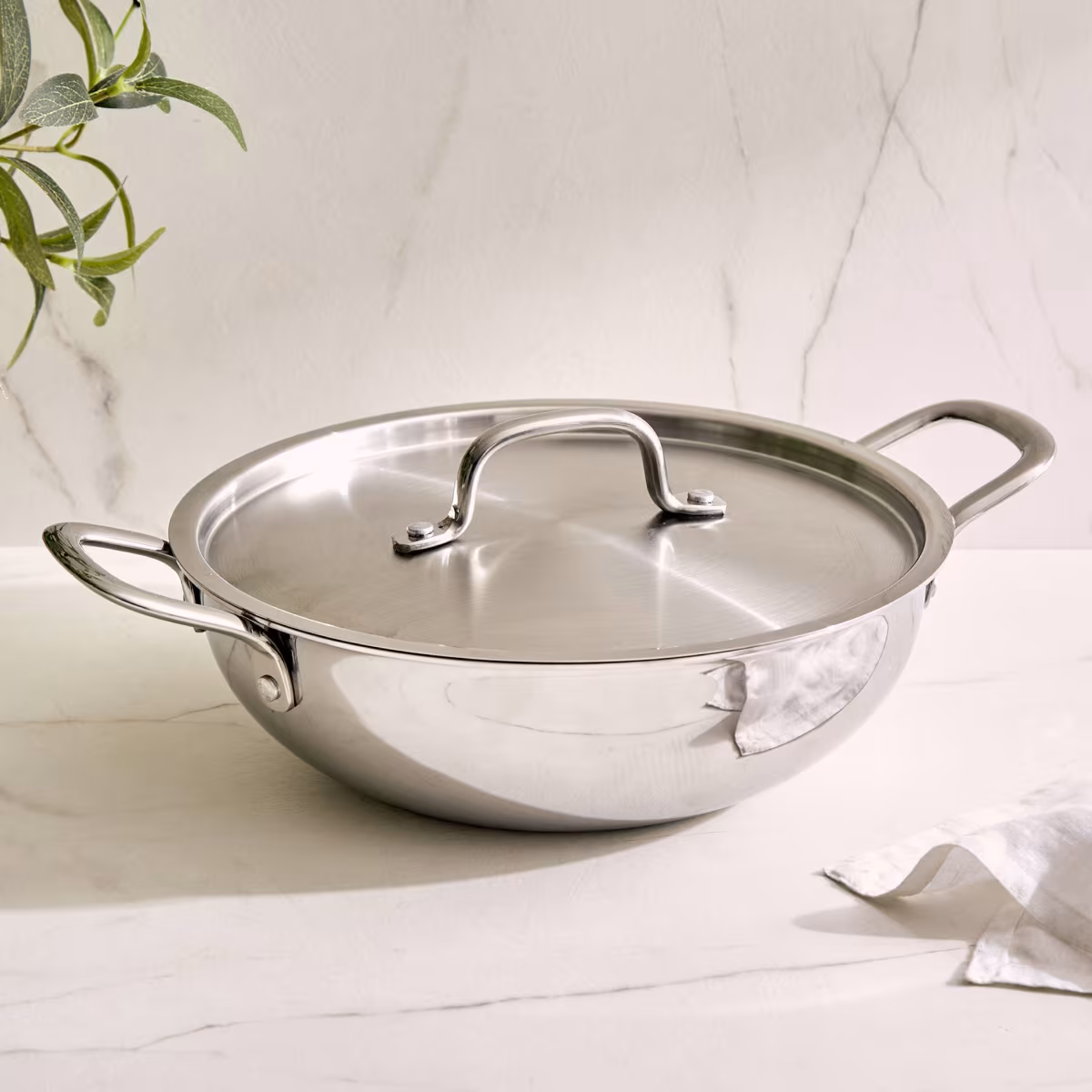 Valeria Carin Tri-Ply Stainless Steel Induction Compatible Kadhai with Lid - 2.5L in Silver