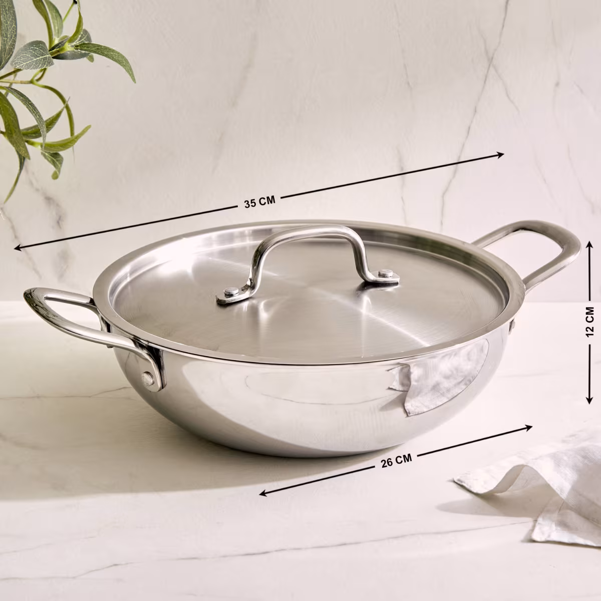 Valeria Carin Tri-Ply Stainless Steel Induction Compatible Kadhai with Lid - 2.5L in Silver