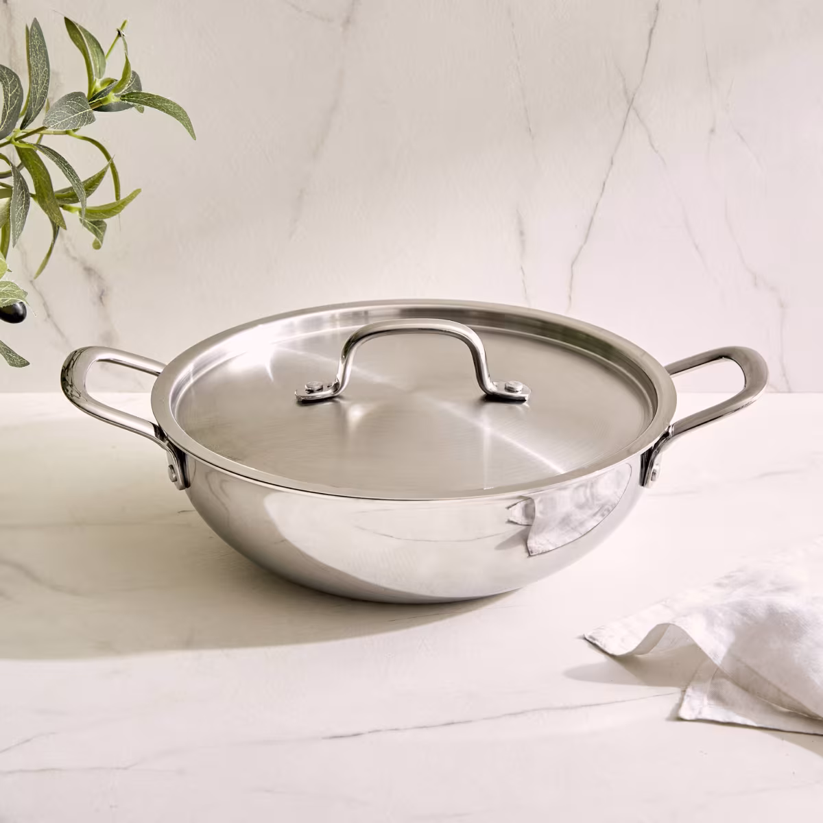 Valeria Carin Tri-Ply Stainless Steel Induction Compatible Kadhai with Lid - 2.5L in Silver