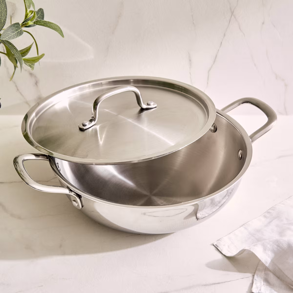 Valeria Carin Tri-Ply Stainless Steel Induction Compatible Kadhai with Lid - 2.5L in Silver