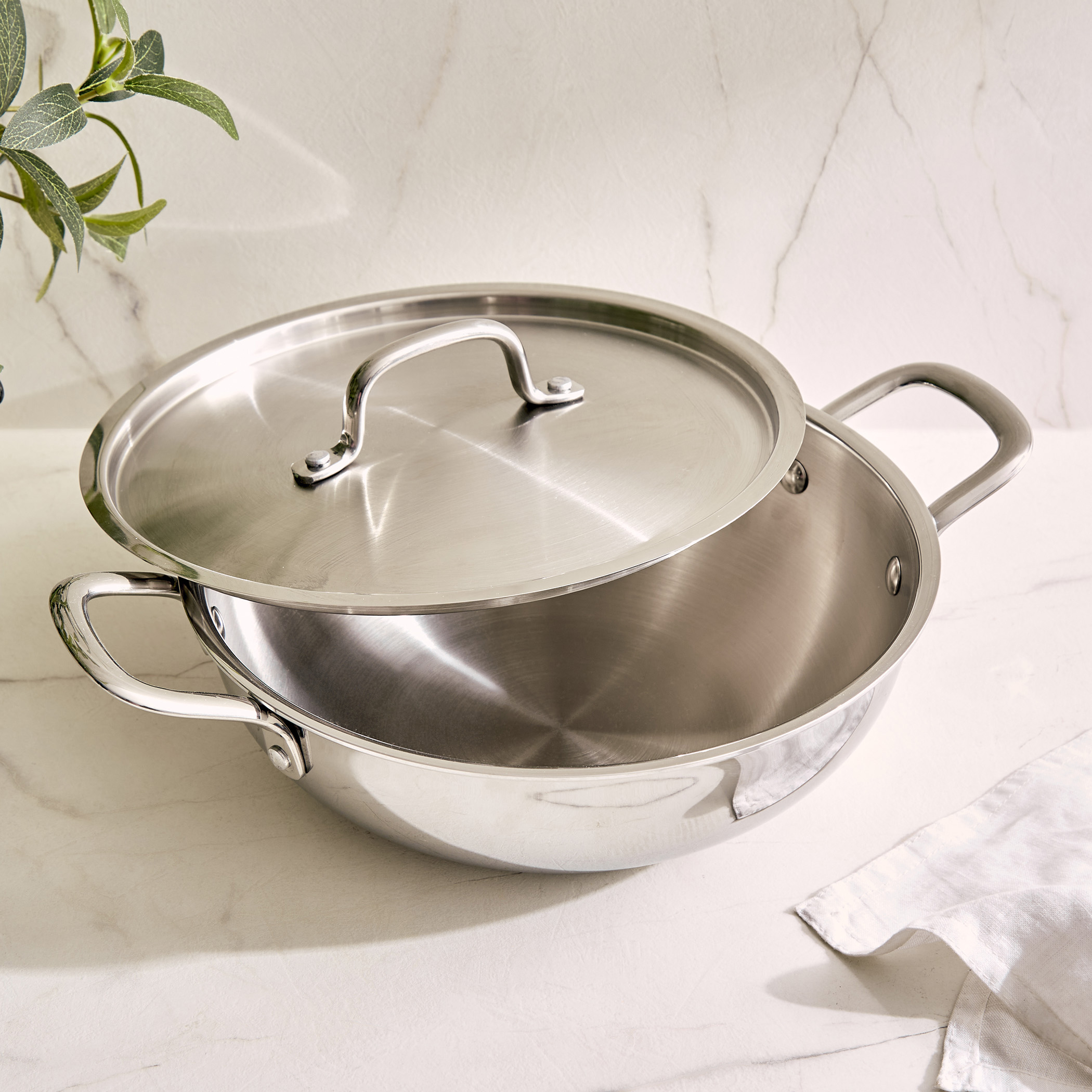 Valeria Carin Tri-Ply Stainless Steel Induction Compatible Kadhai with Lid - 2.5L in Silver