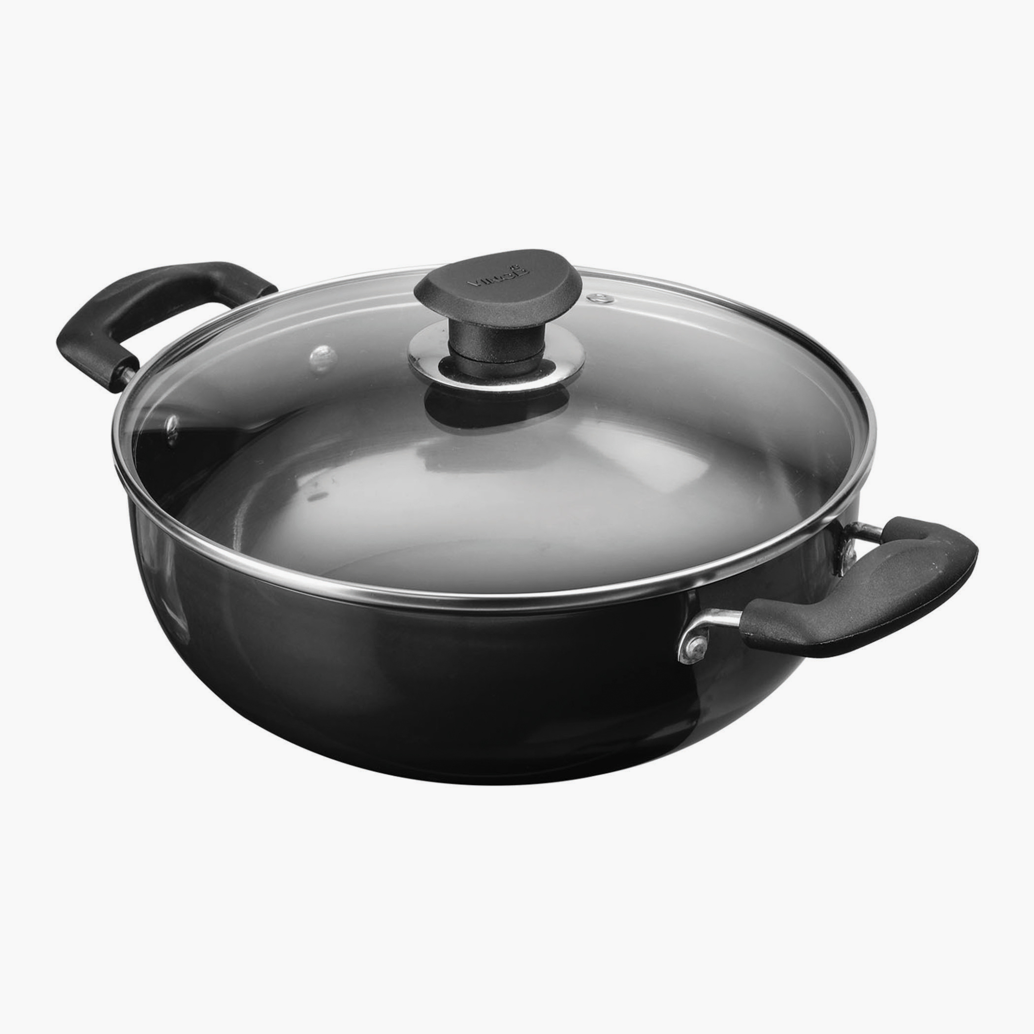 VINOD Aluminium Hard Anodized Deep Kadai with Glass Lid - 24cm, 3.1L in Black
