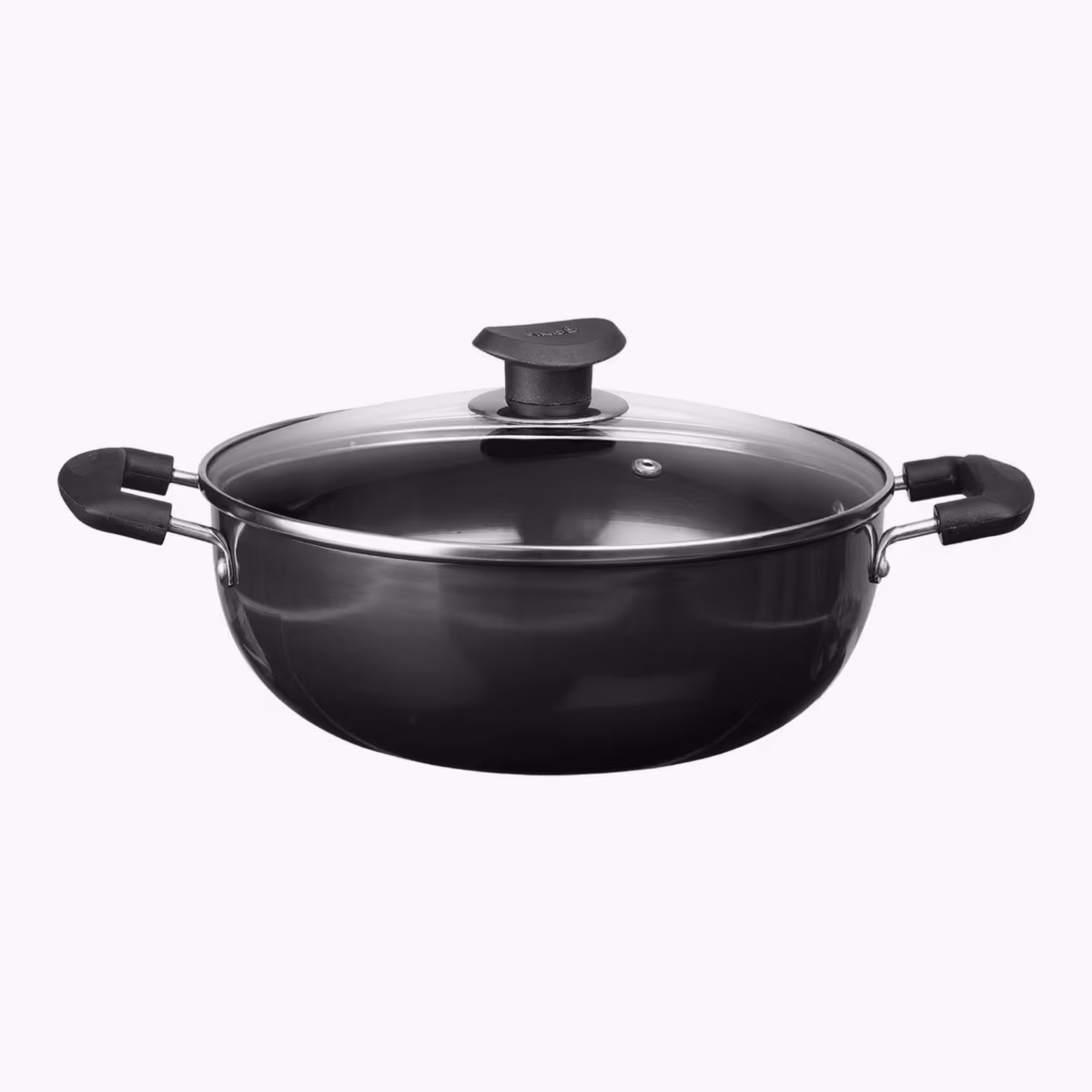 VINOD Aluminium Hard Anodized Deep Kadai with Glass Lid - 24cm, 3.1L in Black