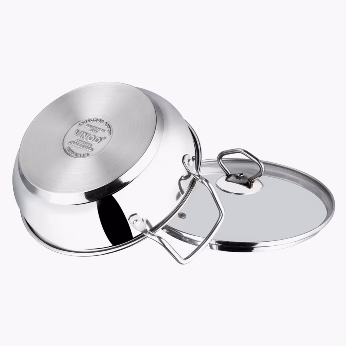 VINOD Stainless Steel Kadai with Glass Lid - 20cm, 1.7L in Silver