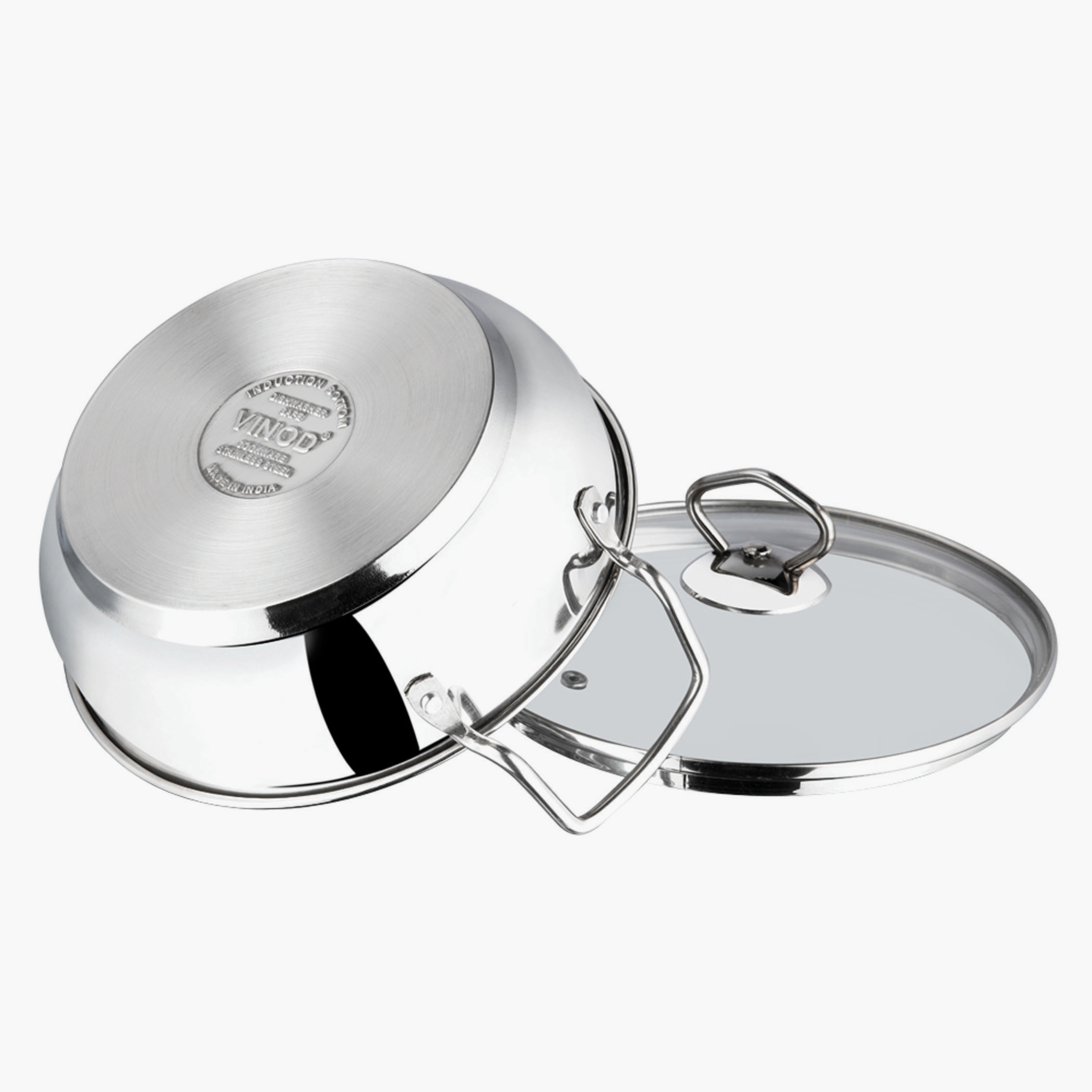 VINOD Stainless Steel Kadai with Glass Lid - 24cm, 2.7L in Silver