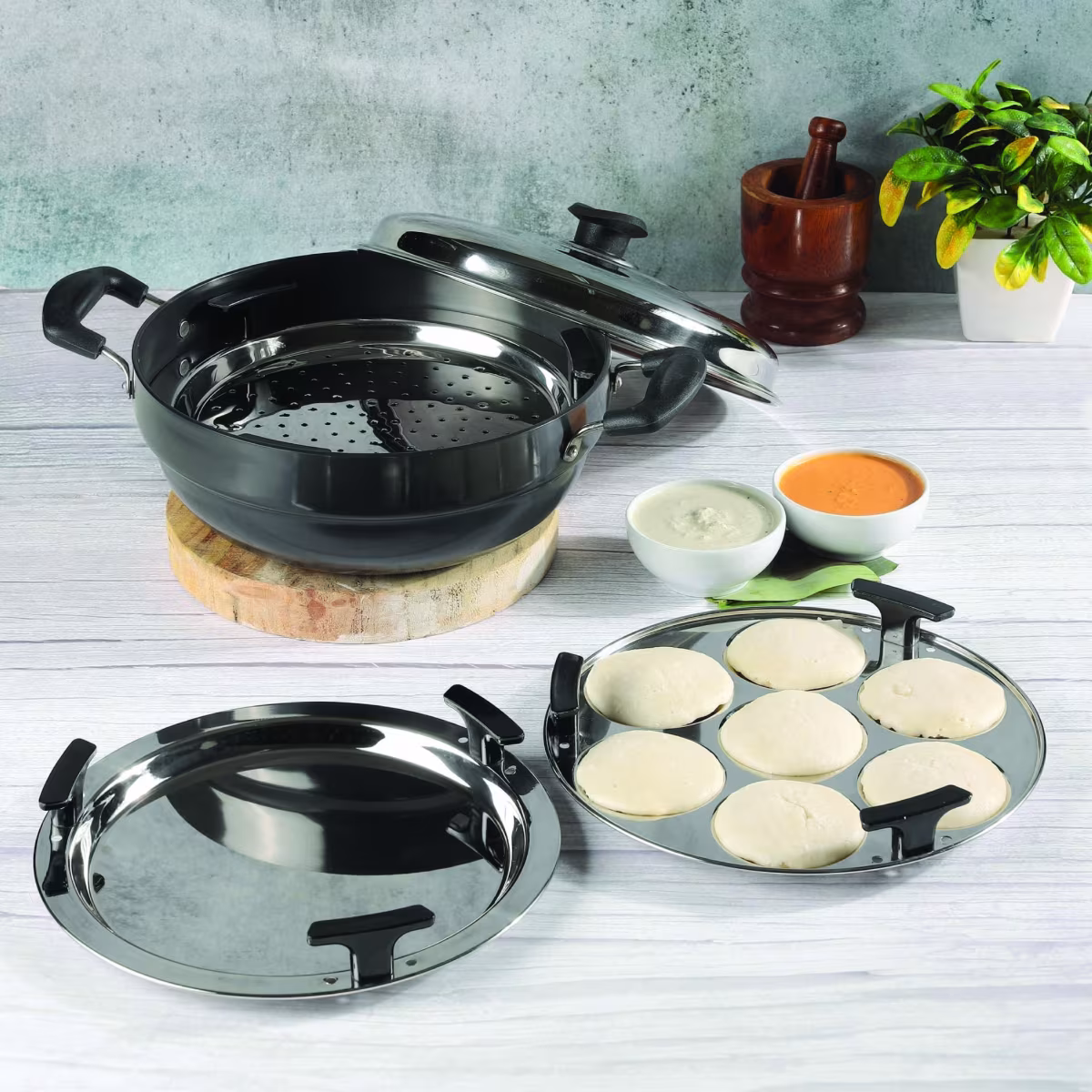 VINOD 6Pcs Aluminium Hard Anodized Multi Kadai in Black