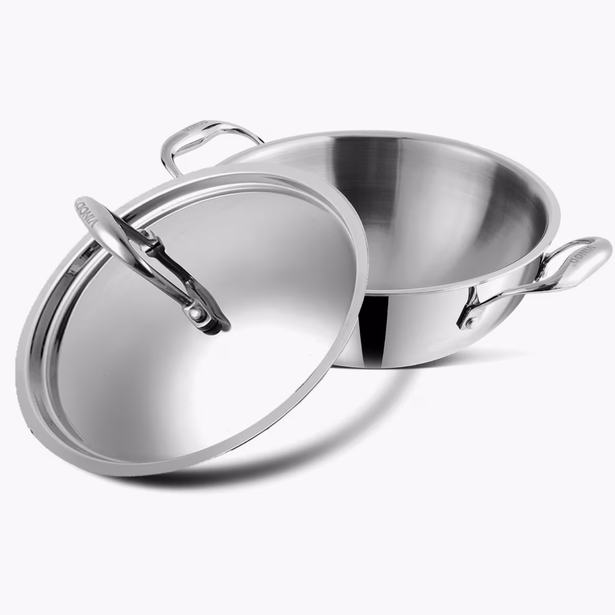 VINOD Platinum Triply Stainless Steel Deep Kadai with Glass Lid - 24cm, 3.2L in Silver