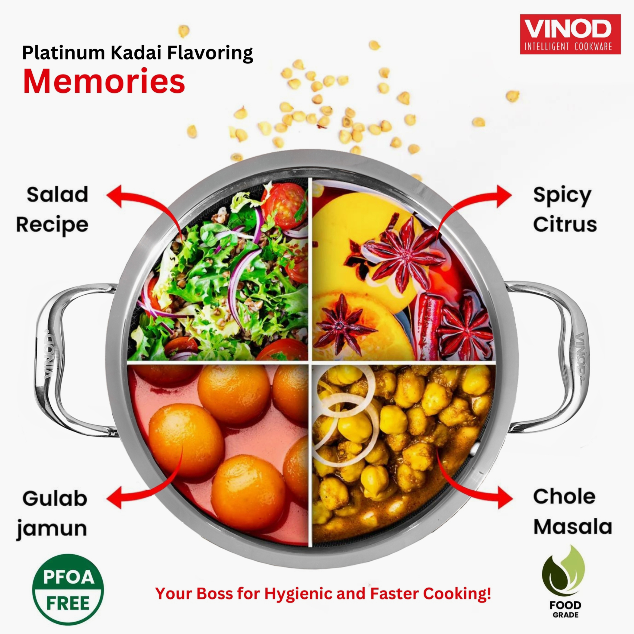 VINOD Platinum Triply Stainless Steel Deep Kadai with Glass Lid - 24cm, 3.2L in Silver