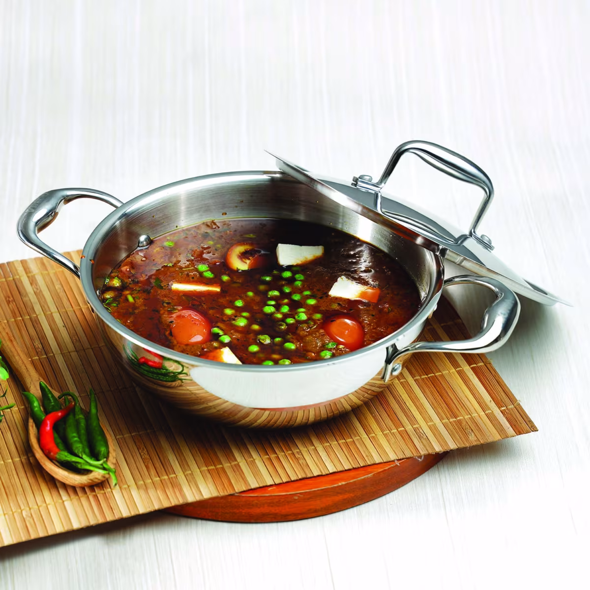 VINOD Platinum Triply Stainless Steel Deep Kadai with Glass Lid - 26cm, 3.7L in Silver